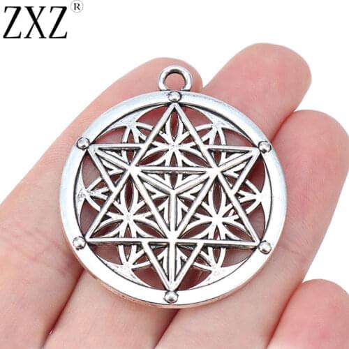 ZXZ 5pcs Tibetan Silver Large Flower of Life Merkaba Meditation Round Circle Charms Pendants for Jewelry Making Findings