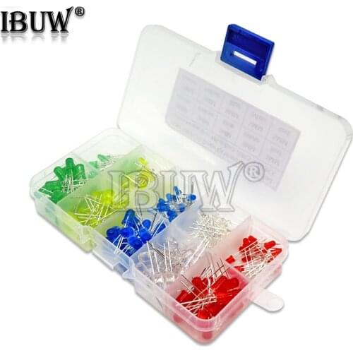200PC 3MM 5MM Led Kit Mixed Color Red Green Yellow Blue White Light Emitting Diode Assortment In Box