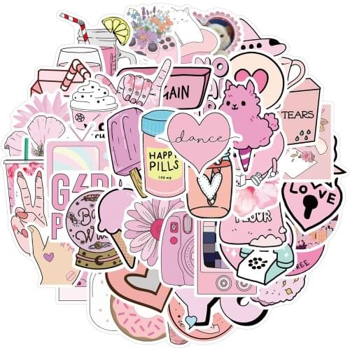 25/50PCS VSCO Cute Pink Style Cartoon Stickers DIY Car Bike Travel Luggage Laptop Classic Toy Graffiti Sticker Decal for Kids