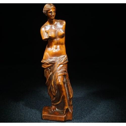 8" China Lucky Seikos Boxwood Broken Arm Venus Statue Venus de Milo God of Love and Beauty