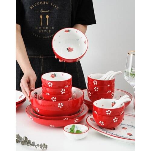 Strawberry dishes tableware creative cute ceramic noodle soup bowl dessert bowl breakfast dish plate Japanese sushi dish CL90402