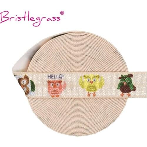 BRISTLEGRASS 2 5 Yard 5/8" 15mm Cute Owl Print FOE Fold Over Elastic Spandex Satin Band Tape Hair Tie Headband Dress Sewing Trim