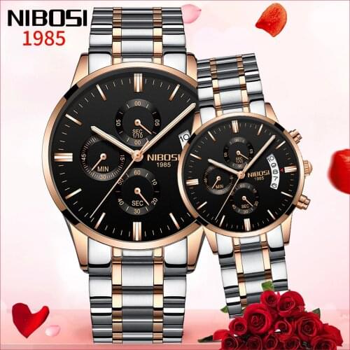 Best Couple New NIBOSI Steel Band Quartz Watch Men And Women Watches Fashion Lovers Watches Womens Dress Watch