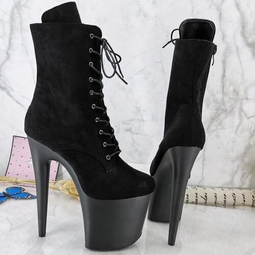 Leecabe Black 20CM/8inches Pole dancing shoes High Heel platform Boots closed toe Pole Dance boots