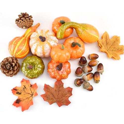 Fall Harvest Decor Props Artificial Mini Pumpkin Gourd Acorn Berries Maple Leaf Artificial Pumpkin Diy Craft Simulation Hallowee