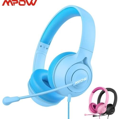 Mpow LH1 Kids Headphones with Microphone 94dB Volume Limit 3.5mm Wired Headset for Boys Girls Teens Children Online Learning