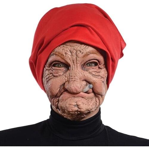 Halloween Horror Headgear Old Lady Face Cover Latex Head Wear For Halloween Party Cosplay Props High Quality And Funny Tasteless