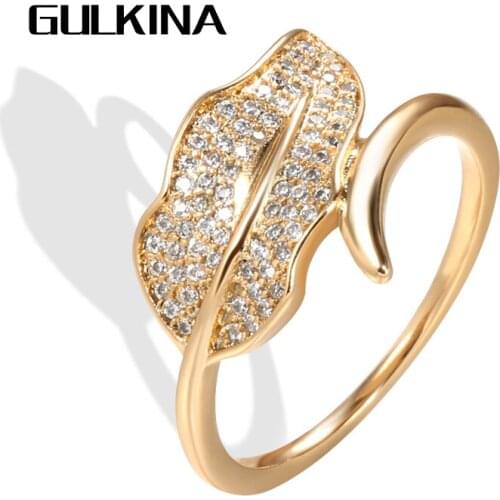 Gulkina Fashion Big Size Natural Zircon Ring for Women 585 Rose Gold Geometric Leaf Bride Wedding Rings Vintage Jewelry
