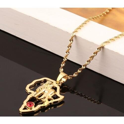 Africa Map Lion Pendant Necklace Women Men Africa Ethiopia Lion Map Jewelry