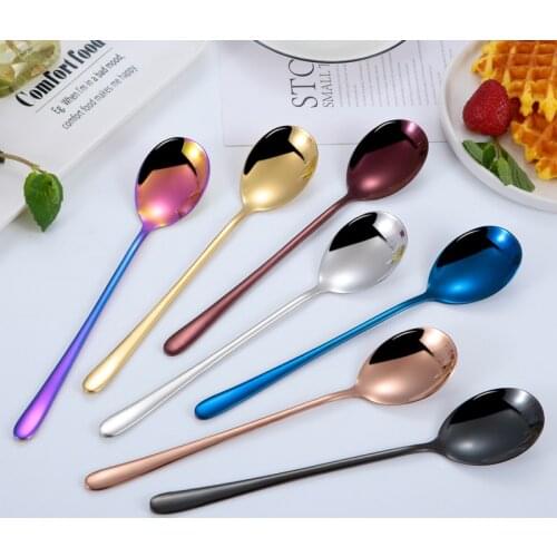 Korean Stainless Steel Spoon Titanium-plated Gold Long Handle Spoon Home Restaurant Hotel Spoon Mixer Tableware