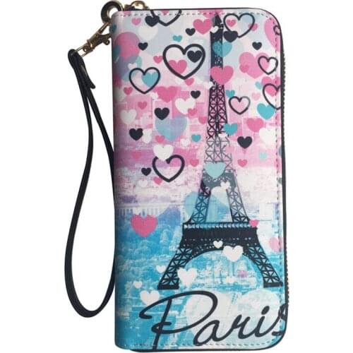 KANDRA 2019 PU Leather Eiffel Tower Printed Wallet Women New Purse Heart Standard Long Wallets Wristlet Card Holders Wholesale