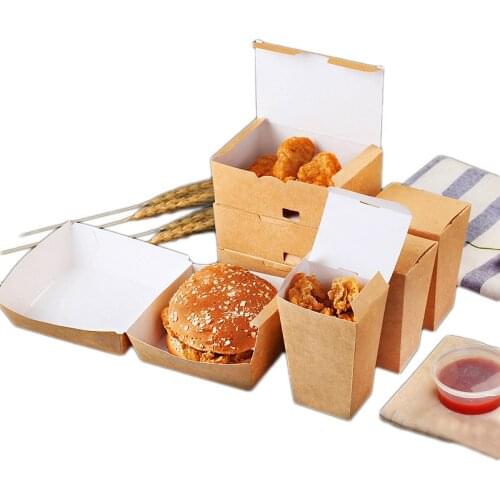 Kraft Paper Box Fries Box Disposable Case Hamburger Box Waterproof Anti-Oil Food Box Packing Tools Fried Food Tray 50pcs/pack
