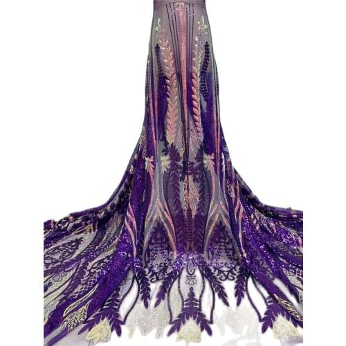 Purple Mixed Gold Sequins Tulle Lace Latest African Fabric JRB-5.60206 Nigerian French Lace Fabric With Shinny for Party Dress