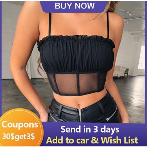 Summer 2021 Mesh Camisole Vest Women 's Base Shirt Stitching Wooden Ear Micro Transparent Top Tube Tank