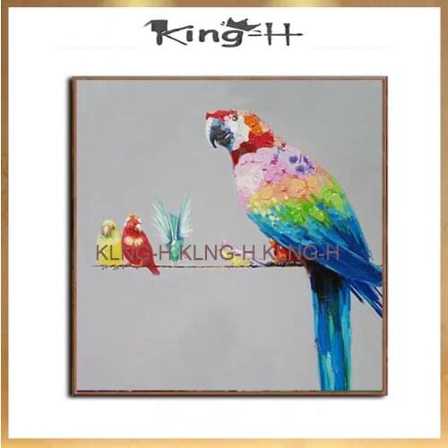 Lienzo pintado a mano, pintura al óleo de animales, pintura abstracta de loros, pintura de pared, cuadro de arte para la decorac