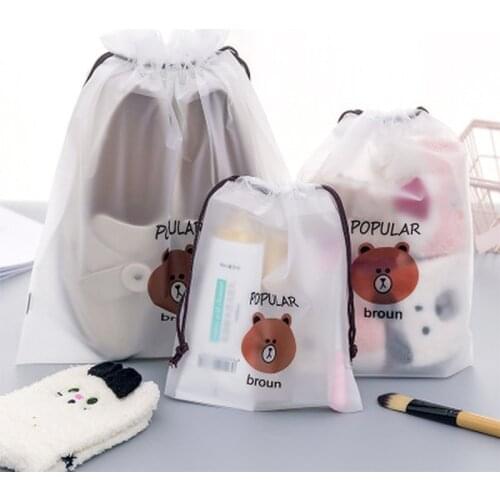 Cute Transparent Cosmetic Bag for Shoes Organizer Drawstring Bag Women Underwear Storage Pouch Travel Toiletry Bag Waterproof