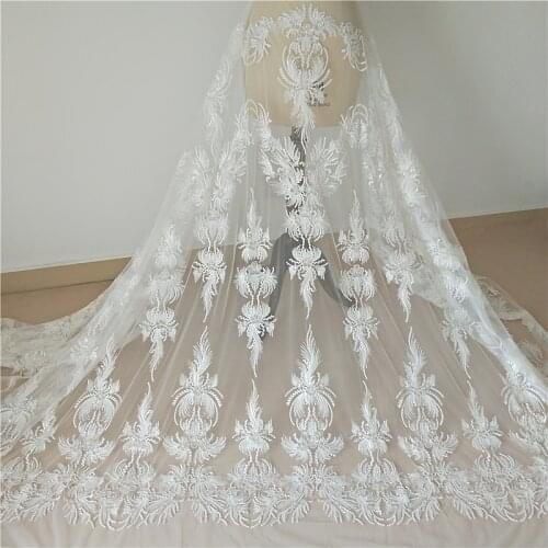 Fashion beaded flower fabric embroidery decorative fabric lace for dress