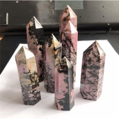 1pc Natural Crystal Point Rhodonite Healing Obelisk Rose Quartz Wand green Ornament for Home Decor Reiki Energy Stone Pyramid