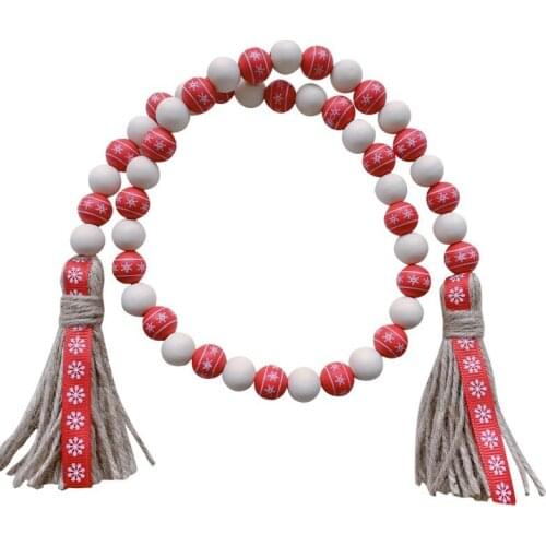 2021 New Wood Bead Garland With Tassels Rustic Farmhouse Tiered Tray Holiday Decorations Natural Country Home Decor F