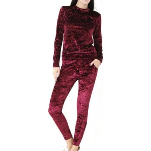 Autumn Women Warm Velvet 2 Two Piece Set Tracksuit Velor Smooth Soft Home Suit Women Fitness Set