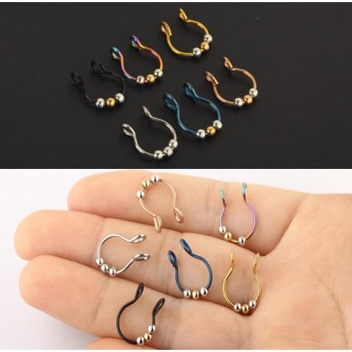 2pcs Fake Nose ring 2020 new nose clip medical stainless steel hot sale nasal septum false nose ring piercing jewelry
