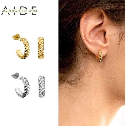 AIDE Punk Twist Arc Stud Earrings for Women Exaggerated Glossy C Shape Pierced Earings 925 Sterling Silver Fine Jewelry brincos