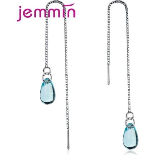 Exquisite Classical Top Quality Drop Design Sparking Box Chain 925 Sterling Silver Color Earring Line For Woman Girls Trendy