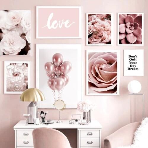 Nordic Poster Pink Peony Juicy Love Quote Canvas Art Painting Living Room Study Decoration Poster