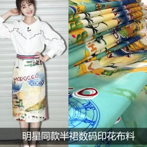 Map printed polyester fabric cloth 63x146cm fashion womens shirt dress childrens clothing handmade DIY fabric alibaba express