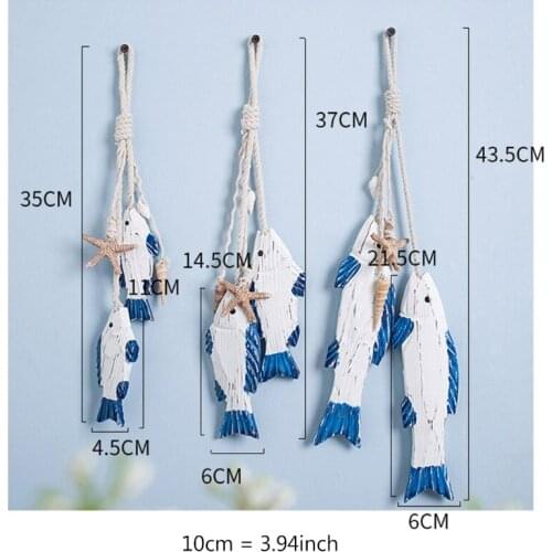 W3JE Nautical Decor Wooden Fish Coastal Hand Carved Wall Hanging Door Room Garden Bedroom Creative Decoration for Living Room