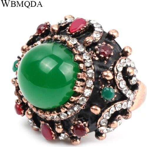 Wbmqda Vintage Bride Wedding Rings For Women Antique Gold Punk Rock Green Stone Ring Birthday Crystal Gifts Drop Shipping