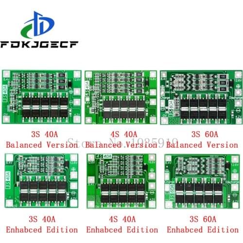 3S/4S 40A 60A Li-ion Lithium Battery Charger Protection Board 18650 BMS For Drill Motor 11.1V 12.6V/14.8V 16.8V Enhance/Balance