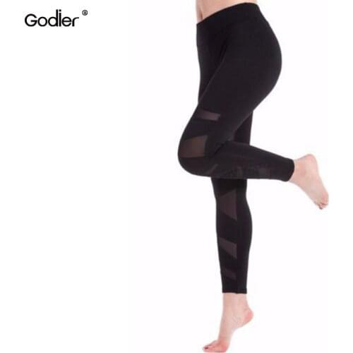 Godier Women Hollow Net Yarn Splicing Pants And Fitness Leggings Absorbent Quick-Drying Pencil Pants Streetwear Leggings Jc0050