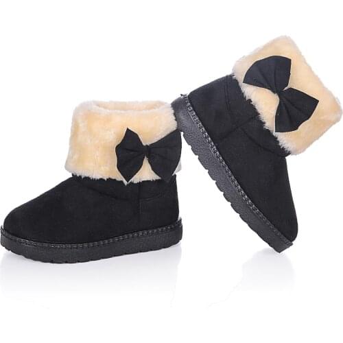2020 Winter Girls Snow Boots Warm Children Cotton Shoes Fashion Bowtie Princess Baby Boots Candy Colors Cute Kids Boots Antiskid