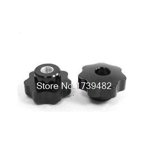 2Pcs Black Silver Tone M12 50mm Diameter Through Hole Star Head Clamping Knob