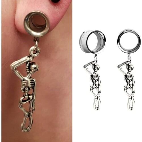 2 PCS Stainess Steel Ear Piercing Plugs Tunnels Skull Ear Dilatacions Oreja Piercing Ear Stretcher Reamer