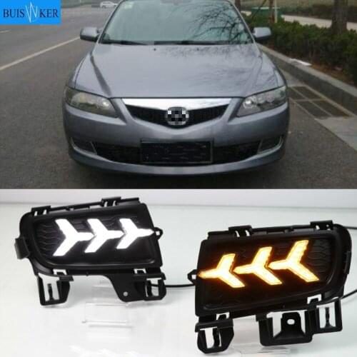 2pcs LED DRL Daytime Running Light Daylight With Yellow Turn Signal and Blue night light For Mazda 6 Mazda6 2006 2007 2008 2009