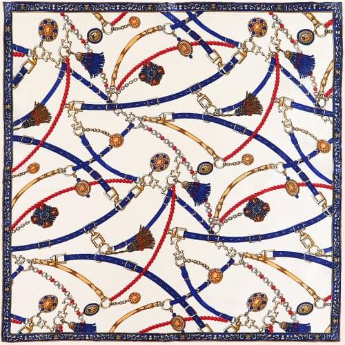 2021 New Design Belt Tassel 60cm Square Women Brand Bandanna Twill Silk Scarf Headband Scarf Fashion Neckerchief bufanda mujer