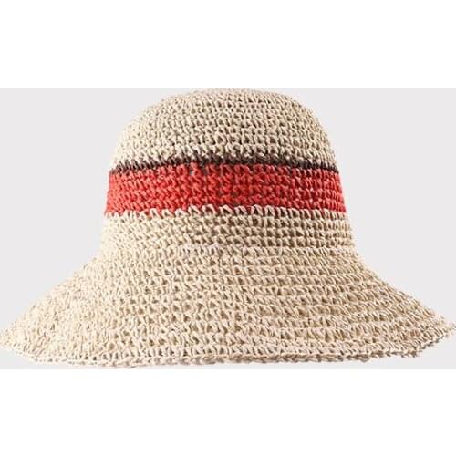 2021 the new style joker striped handmade straw hat foldable sun hat outdoor travel hat for girl and women 01