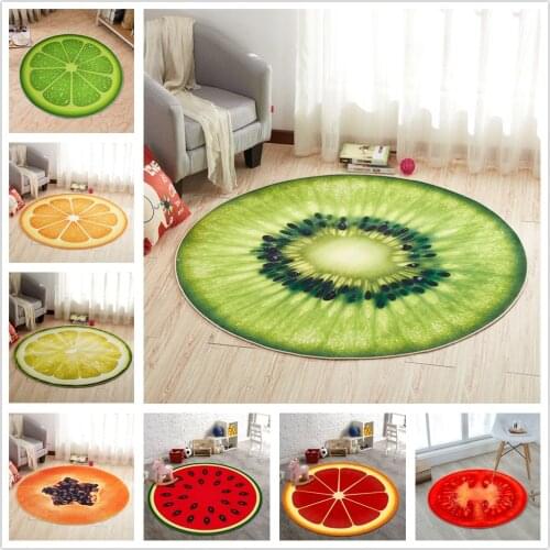 Cartoon Style Floor Area Rug Chair Mat Fruit Lemon 3D Printed Kids Play Mat Decor Flannel Non Slip Round Carpet for Living Room