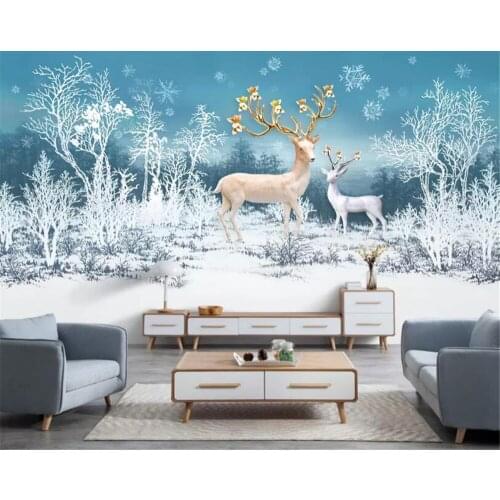 Beibehang Custom home interior 3d wallpaper modern small fresh dream deer forest snow Modern background wall 3d wallpaper mural