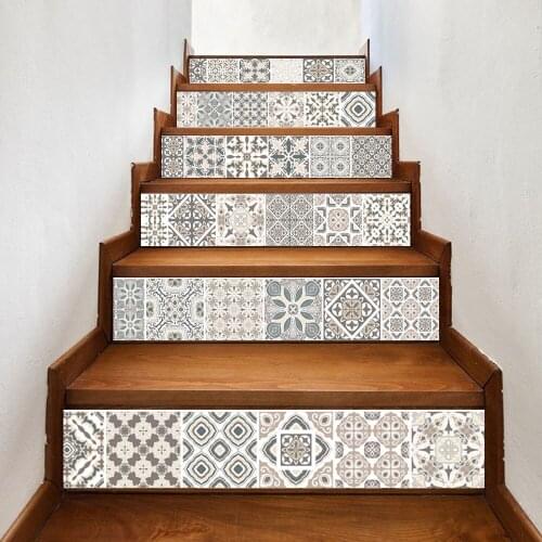 6pcs/13pcs Arabian Style Stair Stickers DIY Self-Adhesive Art Staircase Decals Mural Decor Stairway Removable Vinyl Wallpapers