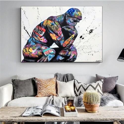Abstract Graffiti Thinker Man Canvas Art Prints and Posters Canvas Painting Wall Pictures for Living Room Home Cuadros Decor