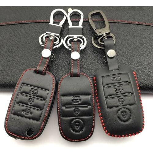 Car Key wallet car 100% genuine leather key cover leather key cases for 2016 Kia Optima K5 Sportage 3 Buttons Protect shell