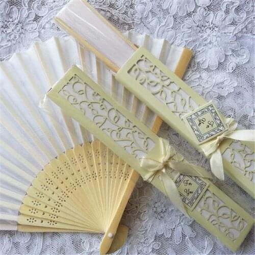Free DHL White Silk Fans Wedding Favors,Elegant silk fan favors with Black&Ivory laser cut gift box favors 200PCS/LOT