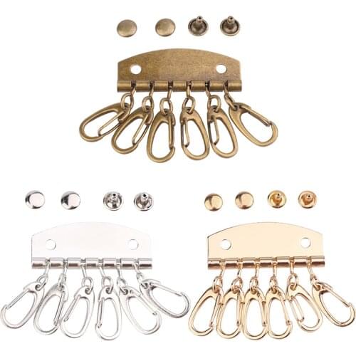 LMDZ Key Row Keychain Hook Copper Mirror 6Rows Leather Pure Brass Key Organizer Holder Rivet Thickening DIY Handmade Accessories
