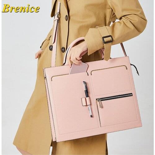 Luxury Leather Women Laptop Bag Notebook Carrying Case Briefcase for 13.3inch Computer Multifunction Handbags Shoulder Bag Totes