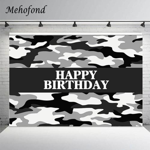 Mehofond Black And White Gray Camouflage Boy Birthday Party Backdrop Photography Background Baby Shower Banner Photo Studio Prop