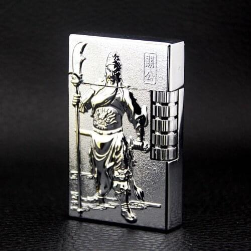 Guan Yu Embossed Creativity While Playing Loud Grinding Wheel Open Flame Cool Lighter Gadgets for Men Smoking Accessories