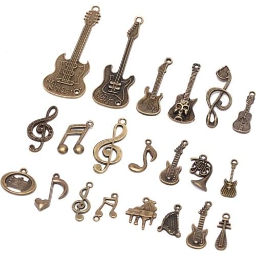 21Pcs Hot Mix Musical Instrument Charm For Jewelry Making Charm Antique Silver Color Guitar Violin Horn Charm Drop Shpping